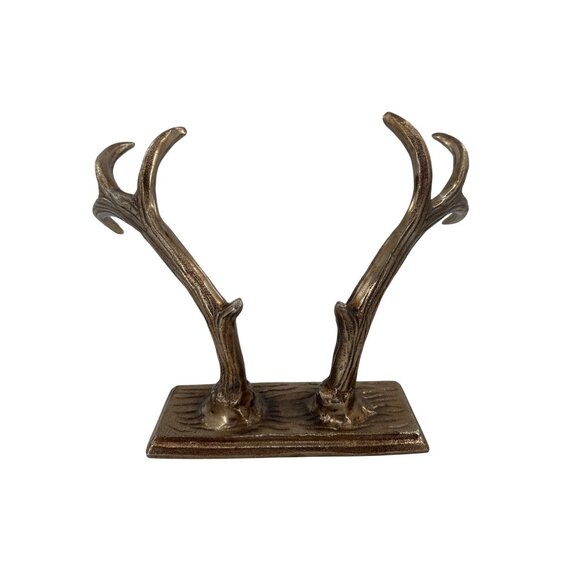 Rustic Wall-Mounted Antler Hook Rack Bronze Finish Sturdy Metal Design 10" Wide - Picture 2 of 6